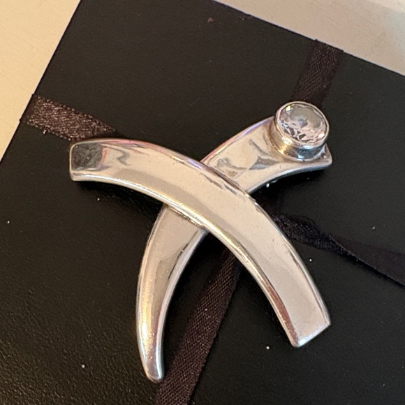 Jewelry - Sterling Silver 925  X Pin with Clear Crystal Accent